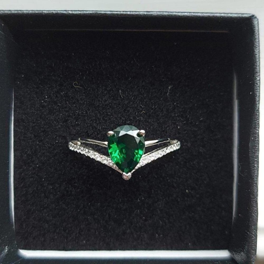 Gold Plated 925 Silver Simulated Emerald Ring